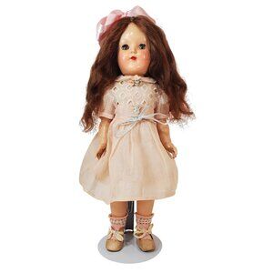 Vintage 1950's Ideal Toni Doll P-91 15" Brunette Hard Plastic. Sleep Eyes. Stand